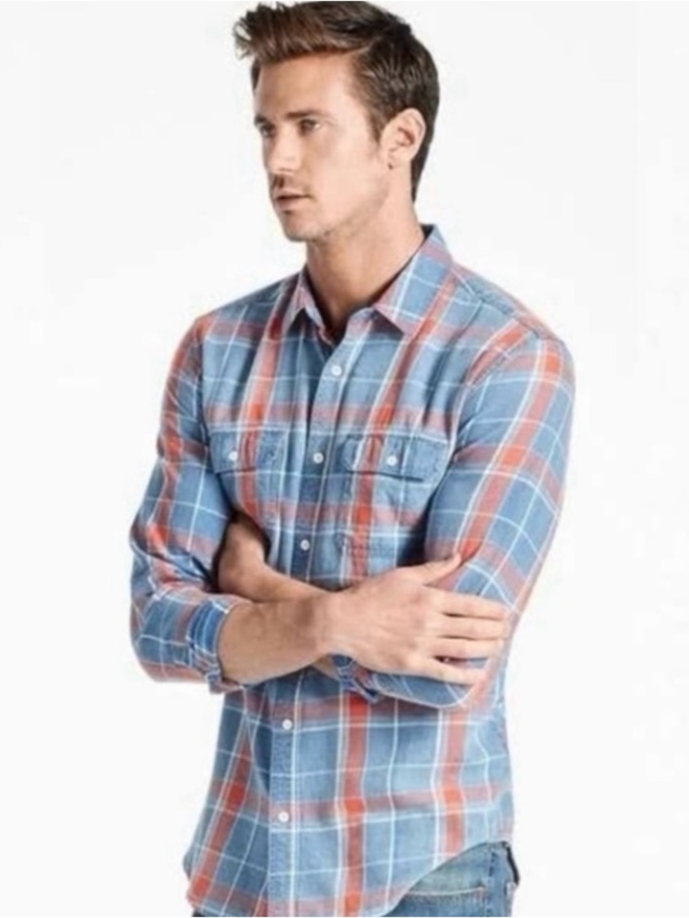 Lucky Brand Blue and Orange Plaid Shirt